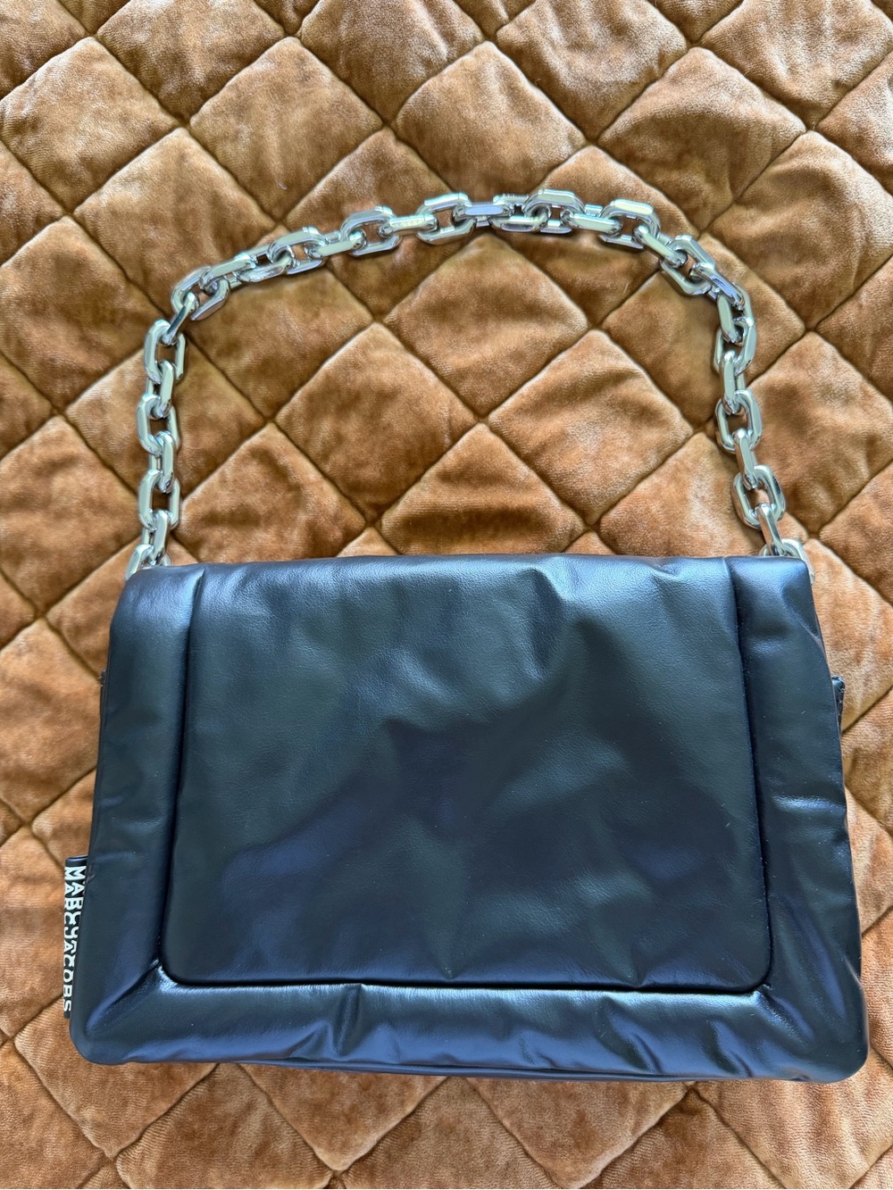 Marc Jacobs Black Leather Pillow Shoulder Bag Silver Chain Strap